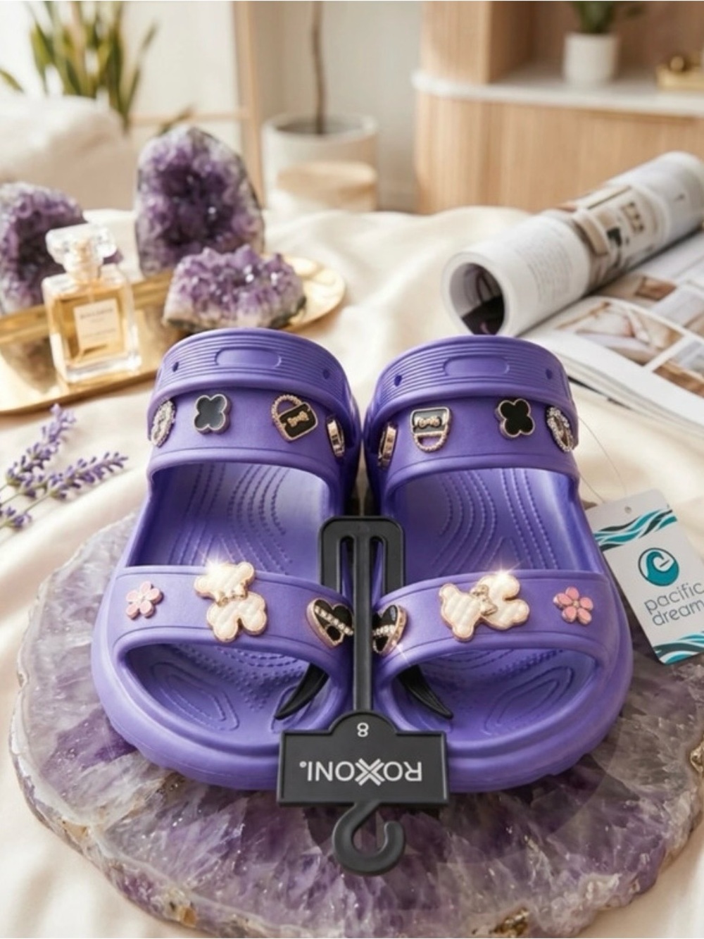 Girls' Purple Slip-On Charm Sandals size 8 women’s